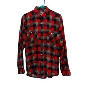 Vintage American Edition Red/Black/Brown Plaid Flannel Button-Up Shirt